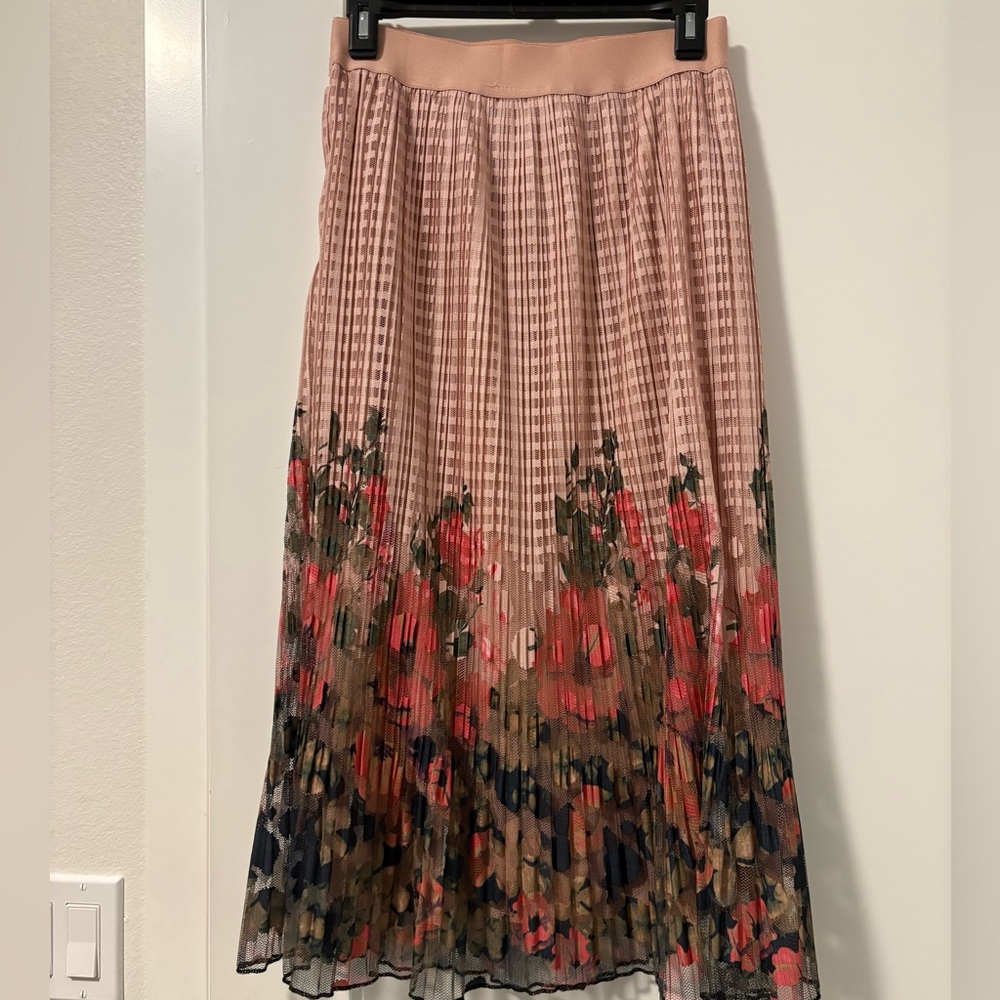 Floral Pleated Skirt - Pink and Red